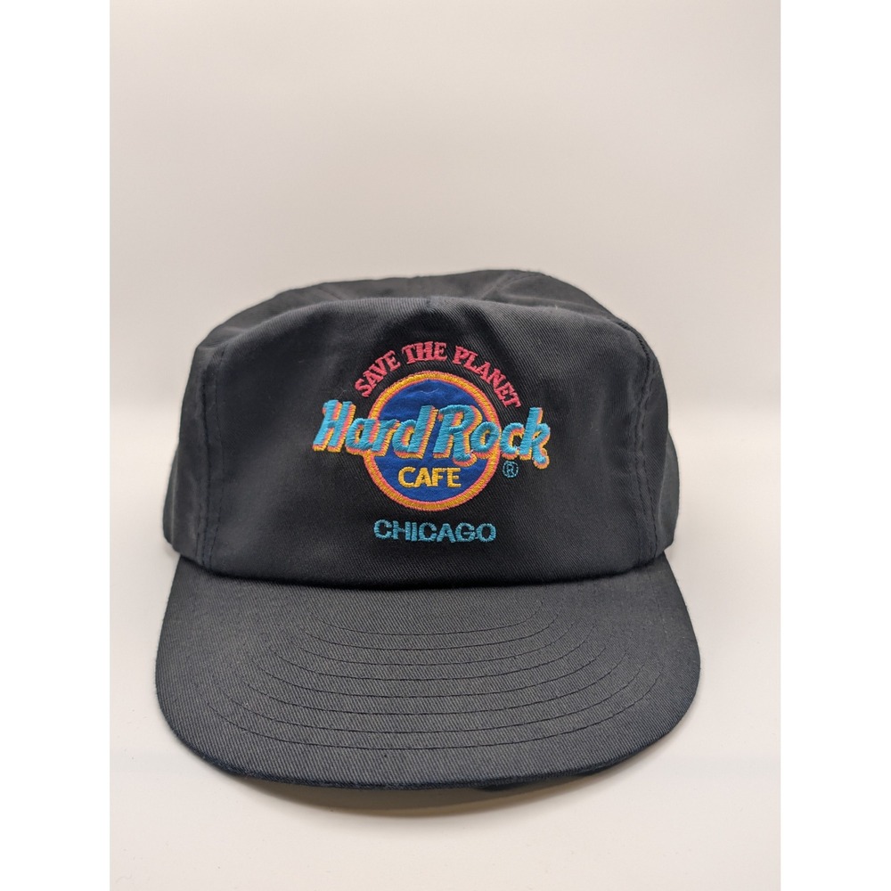 Hard Rock Cafe Hat Chicago Mens OSFA Black Good Leather Strap Vintage 90s Cap